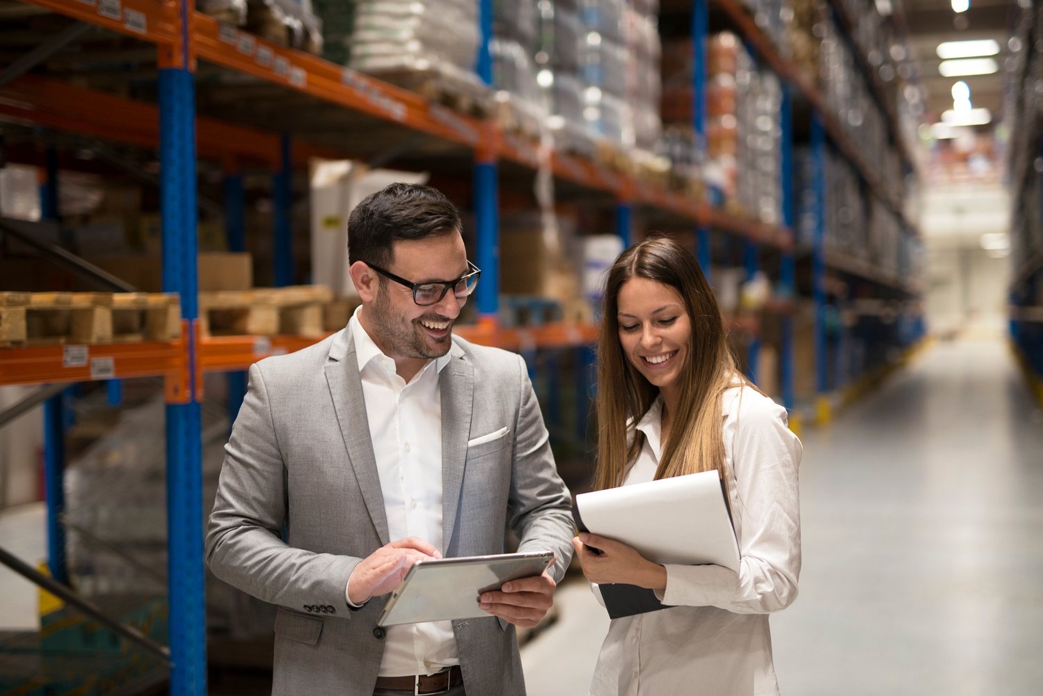 Warehouse team reviewing logistics operations